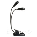 Flexible 2 Dual Arms Clip On 4 LED Light Lamp for Book Reading Tablet Lamp