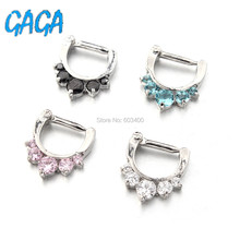 GAGA 20Pcs/lot 316L Surgical Steel Round Five Gemmed Princess Nose Rings Septum Clicker 14 Gauge