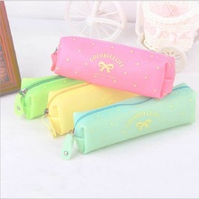 Cute Candy Color Bow Jelly Silicone Waterproof Pencil Case Stationery Storage Organizer Bag School Office Supply Escolar