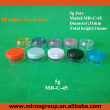 Hotsale Cheap 100pcs 5ml 5g mini round plastic clear cosmetic loose power sifter jars cute cosmetic jars plastic (10colors lids)