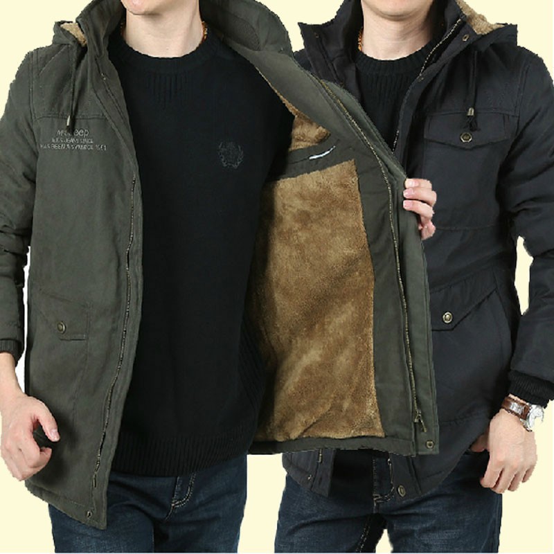 M~3XL Autumn Winter Mens Fleece Jackets Coats Hooded AFS JEEP Brand Slim Long Casual Cotton Outdoor Plus Big Size Casual Jacket