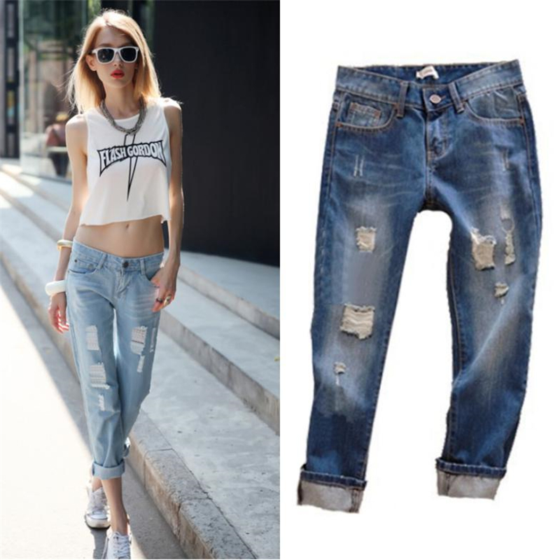 2015 Autumn Spring Women Loose Plus Size 5XL Jeans Big Hole Punk Street Design Pants Size