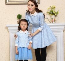 Family Clothes Spring/Autumn Dress Mesh Bottom Girls Dress Fashion Women Dress Long Sleeve Dress for Mother and Daughter, CHH60