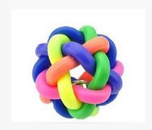 Fashion creative woven design coloured toys ball with bell parrot hamster rubber material toys wholesale 10pcs/lot free shipping
