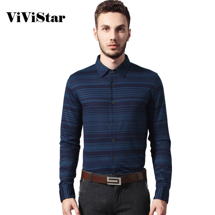 Men Stripe Shirts 2015 New Autumn Fashion High Quality Business Dress Slim Fit Shirts F1409-EU
