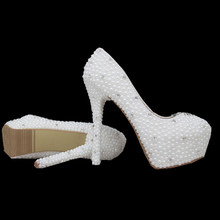 2016 Sale Lace Wedding Shoes Stock PU Cheap Platform Apatos Mujer Pearl Women Pumps High Heel