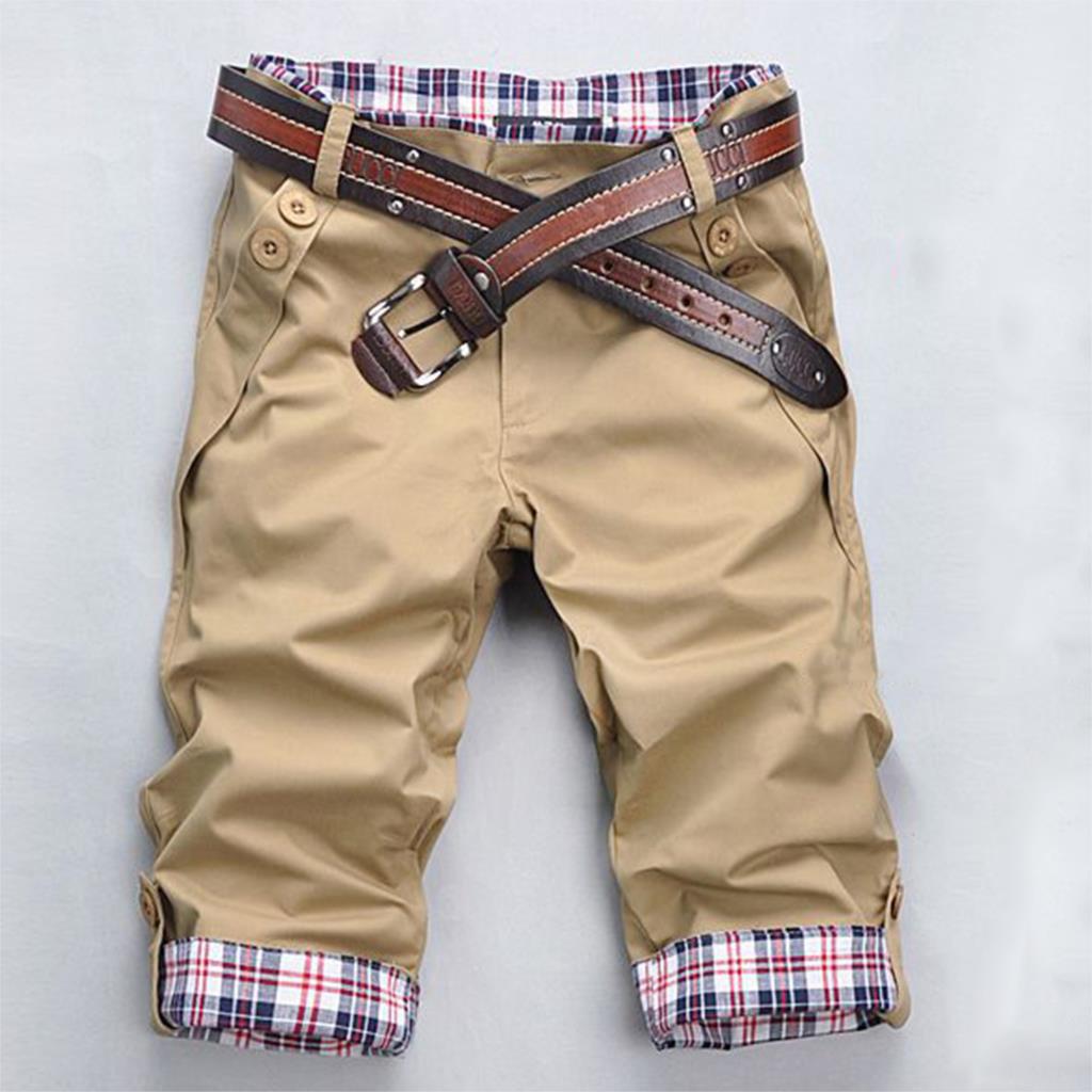 2015 New Summer Style Shorts Mens Cargo Shorts Five Pants Plaid Hem Pocket Casual Short Pants