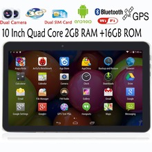 10 Inch Quad core Android4 4 Tablets pc 2GB 16GB WIFI Bluetooth FM 2 SIM Card
