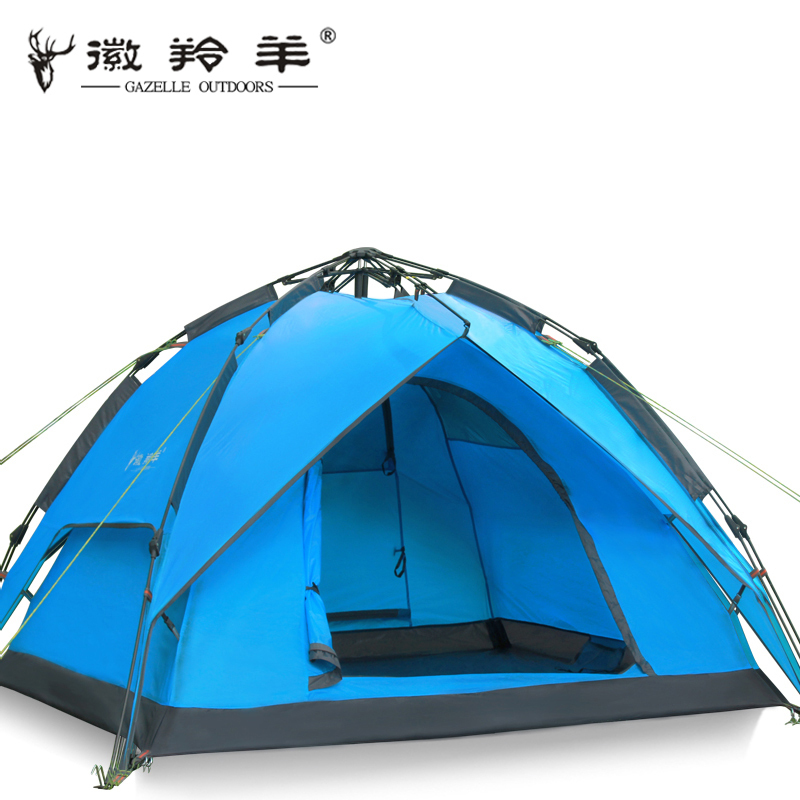 3-4 people camping emblem antelope outdoor tent Double automatic rain camping family outing than double shipping