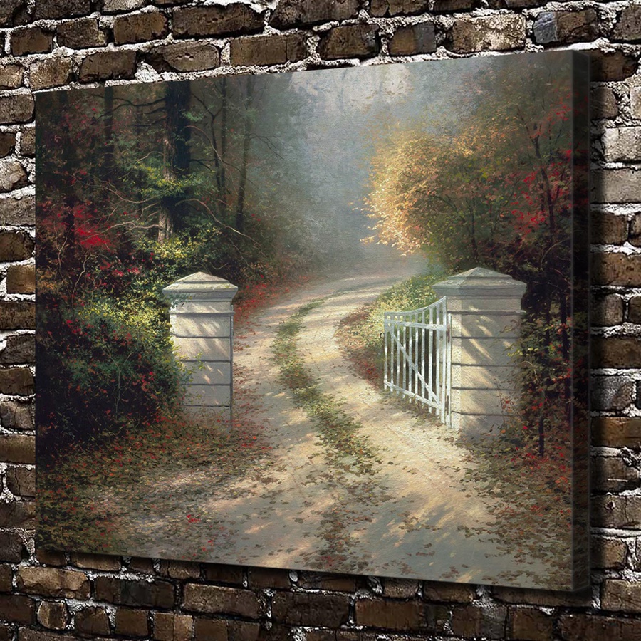 H1346 Thomas Kinkade The Autumn Gate Scenery, HD Canvas Print Home decoration Living Room Bedroom Wall pictures Art painting