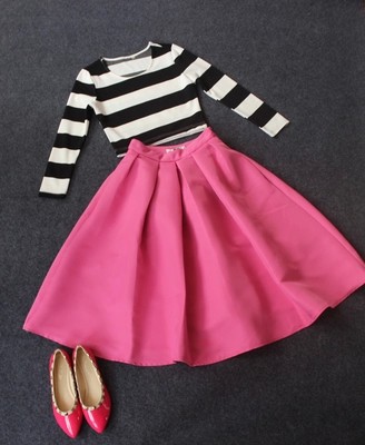 2015-new-spring-long-sleeve-stripe-T-shirt-posed-bitter-fleabane-bitter-fleabane-bust-skirt-2 (1)