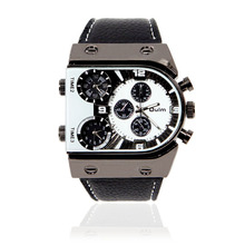 2015 Quartz Wrist Watch 3 Time Zone Top Brand Big Dial Leather Strap Sports Watches L05448