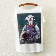 Astronaut dog logo women batwing sleeve fashion loose short-sleeved lady T-shirt 2016 summer new style women tops tees clothes