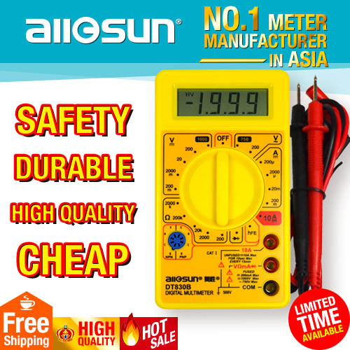 all sun Professional Digital Multimeter AC DC Ammeter Voltmeter Ohm Electrical Tester Portable DT830B not included