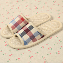 5 Colors Hot Sale Summer Lover Women&Men Home Shoes Plaid Linen Indoor Sandal Non-slip Ventilation Couple Floor Slippers Panas