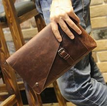 New Vintage Leather Envelope Bags Large Capacity Zipper Mens Clutches Wristlet Purse Handbag Elegant Evening Bag Mobile Pouch