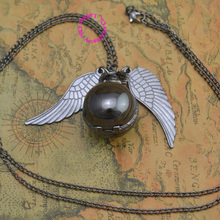 hot fashion popular retro antique black wing gold snitch quartz ball pocket watch necklace women hour