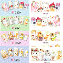1 sheet Cute Cats Water Transfer Stickers Full Decals DIY Beauty Foil Polish Wraps Manicure Decorations