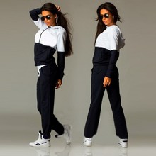 2016 Fashion Womens Zipper Tracksuit Hoodie Sweatshirt+Pants Casual Patchwork Hip Pop Sportsuit Jogging Suits For Women