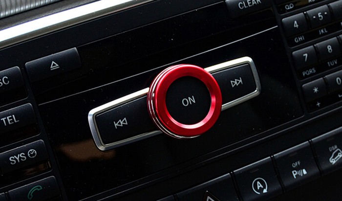 Car styling Aluminium alloy Red Multimedia volume knob decorative ring 3D sticker for Mercedes Benz GLK GLA CLA A,B,C,E class (1)