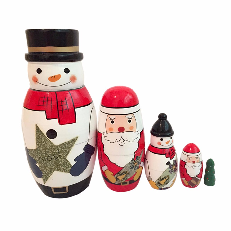 5pcs Set Wooden Russian Dolls Santa Claus Nesting Babushka Matryoshka Hand Paint Doll Toys Random Color 1