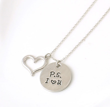 Fashion New Alloy Jewelry PS love you Letter Pendant Necklace Circle women Necklaces Love Gifts Free