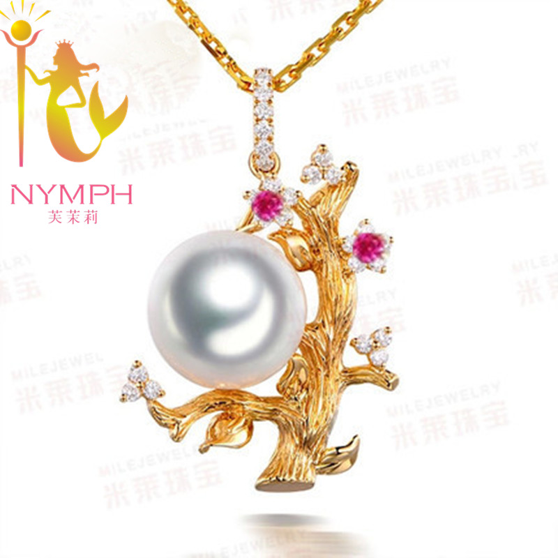 NYMPH 100% natrual freshawater pearl necklace pendant  S925 sterling silver brand Jewelry white big pearl aaa fashion 2014 gift