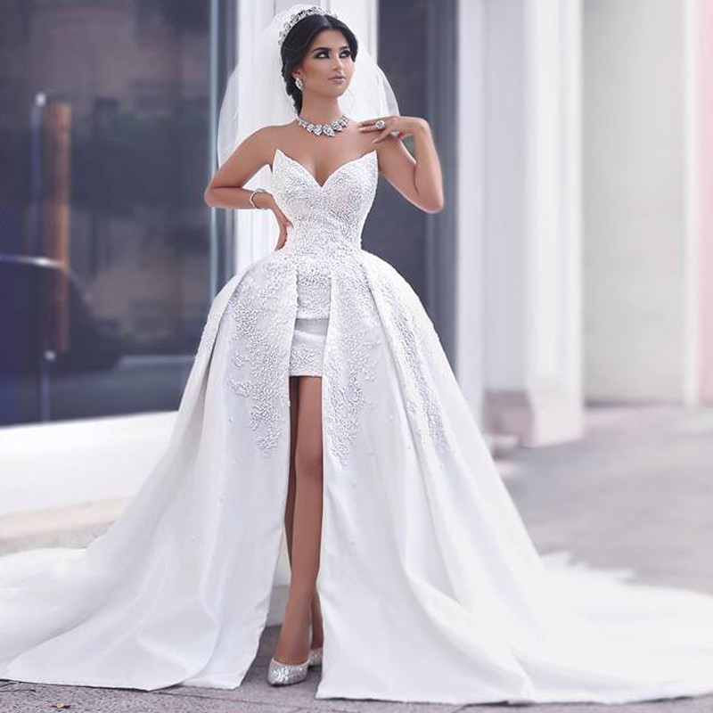 short wedding dress with detachable train