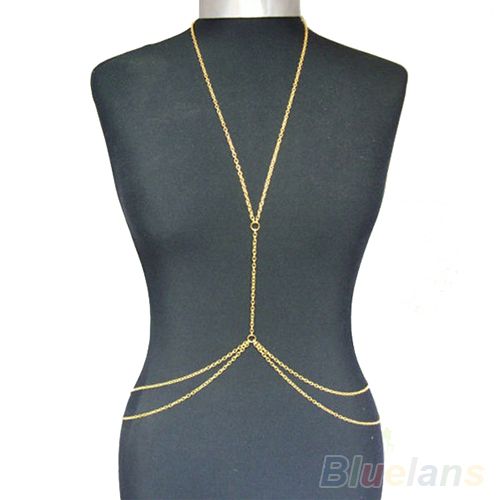 Womens Sexy Fashion Gold Body Belly Waist Chain Bikini Beach Harness Necklace 01ZI 2PCD