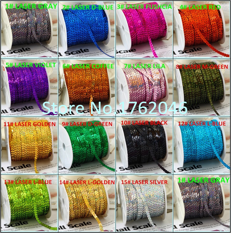 100Yard 6mm Laser Spangle Sequins Ribbon Trim Sewing Paillette Stretch Strings Flat Round Sequins in Roll For Crafts Clothing