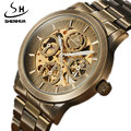 2017 SHENHUA Retro Automatic Mechanical Watches Mens Skeleton Full Brone Steel Luminous Men Sport Speed Mechanical