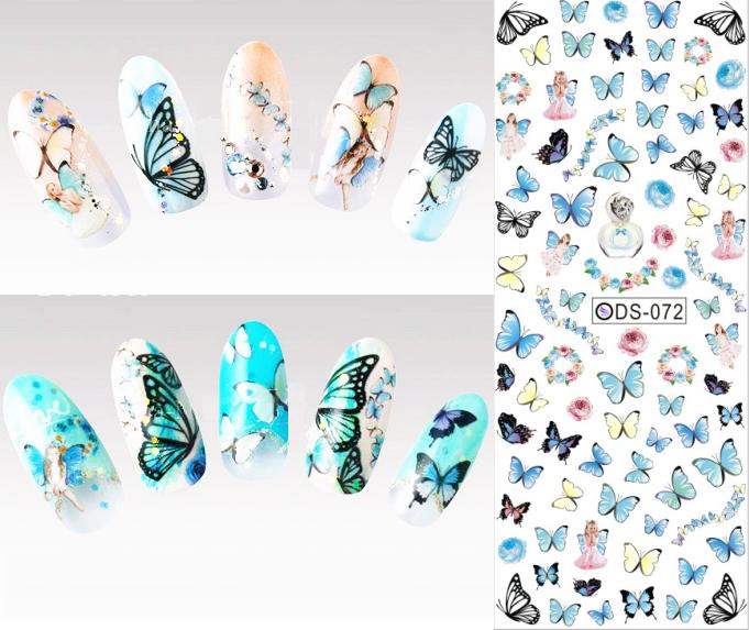 DS072 2015 Nail Design Water Transfer Nails Art Sticker Colored Butterfly Nail Wraps Sticker Watermark Fingernails