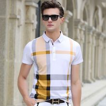 2016 Summer Men Polo Shirts Plaid Patchwork Short Sleeve Cool Mercerized Cotton Slim Fit Casual Business Men Shirts Luxury Brand