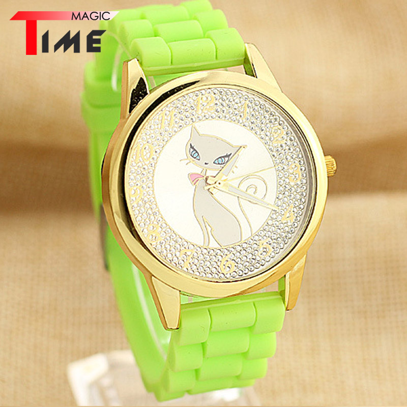 [Time Magic] 2016 New Rhinestone Dial Watches Womens Casual Silicone Strap Quartz Wristwatch for Girls Students