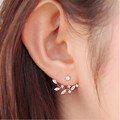 2016 Fashion Elegant 18K Gold Plated Leaf Crystal Ear Jacket Double Sided Swing zircon Stud Earrings
