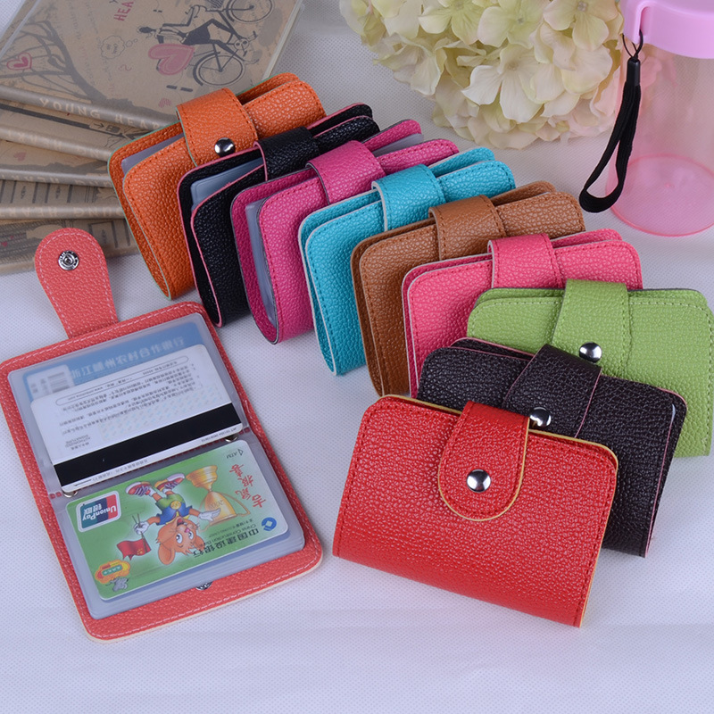 Hot Sale 24 Bits Quality PU Leather Fashion Credit Card Holder Litchi Profile Buckle ID Holders