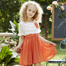 GaGa Brand Girls Dress 2016 Summer 8 – 16 Years Old Kids Clothes Short Sleeve Lace + Chiffon Big Bow White Children’s Dresses