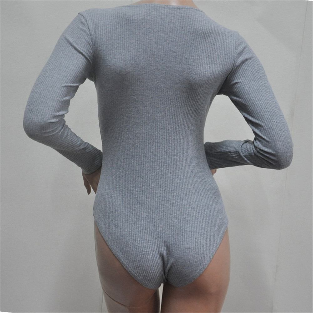 Sexy deep v neck lace up jumpsuit romper women tops elastic slim long sleeve Kim Kardashian short bandage bodysuit (17)