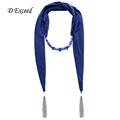 New Arrival Warm Fashion Elegant Royalblue Purple Cotton With Beaded Pendant Tassels Scarf Necklace for Women