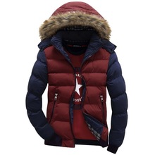Contrast Color Hooded Design Men Parka Size M-3XL Casual & Fit Men’s Winter Jacket Stand Collar Thick Man Down Jacket
