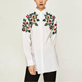 2017 Spring ZA Floral Embroidery Turn down Collar Shirt Casual Long Sleeve Vintage Women Blouse Workwear