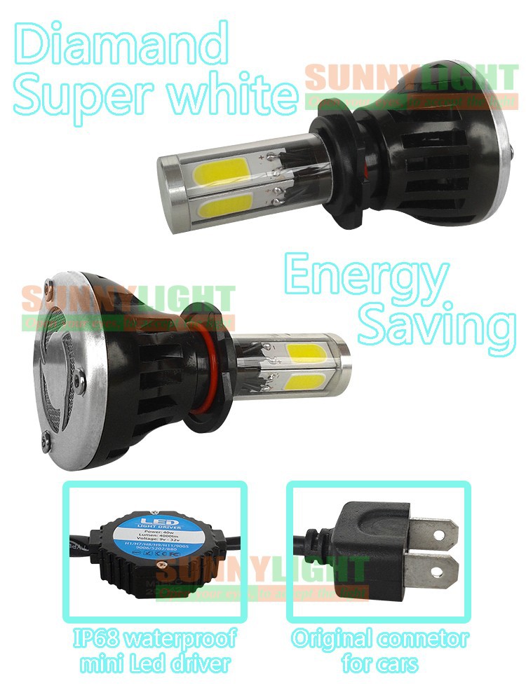 12- four sides light up around H7 led cob car headlight headlamp head fog light DRL