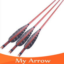 Big Sale 3pcs Archery Red Wooden Arrow With Turkey Feather For Compound And Recurve Long Bow