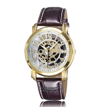 Nueva moda 2015 marca de lujo esqueleto hombres relojes militar deportes reloj de cuarzo correa de cuero de negocios reloj relogio masculino