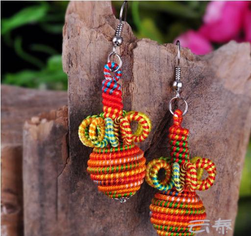 Import Jewelry From China 2014 Ethnic Style Earing Hand Knitting Fabric Earring Colorful and Varied Hand Tied Earrings