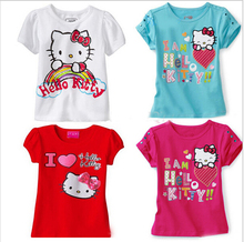 New 2015 Baby Girls Cartoon hello kitty T Shirt Kids Short Sleeve T shirt Children summer