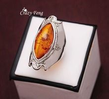 8 9 10 Sizes Fashion Jewelry Silver Plated Oval Shape Ring with Amber Stone Personality Wedding