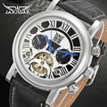 Jargar Automatic silver color men wristwatch tourbillon black leather strap hot selling JAG9402M3S1