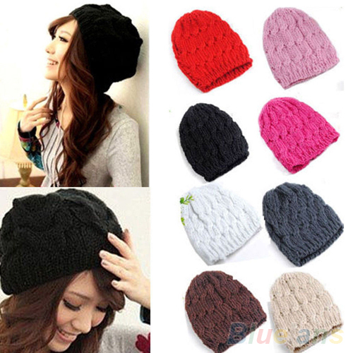 Women s Winter Knit Crochet Knitting Wool Braided Baggy Beanie Ski Hat Cap 1QEX 3CF2