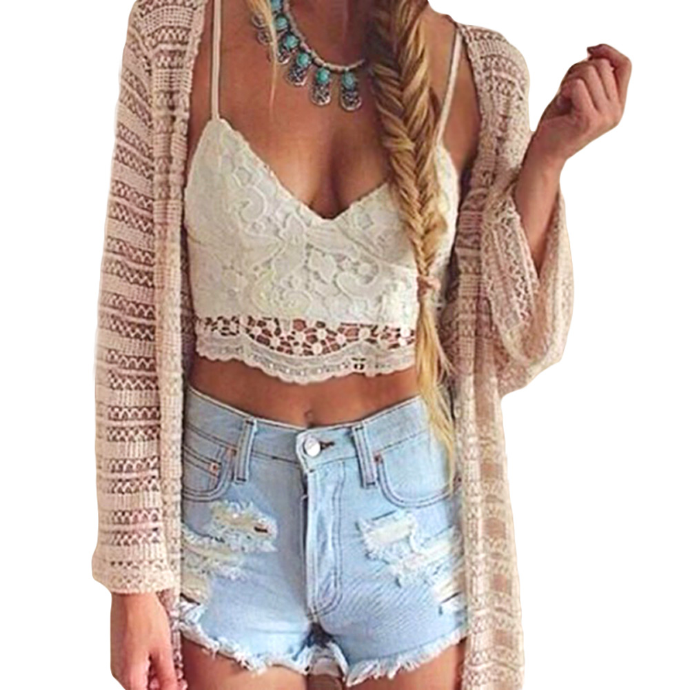 Women Crop Top Halter Crochet Tops Deep V Neck Bralette Vintage Lace ...